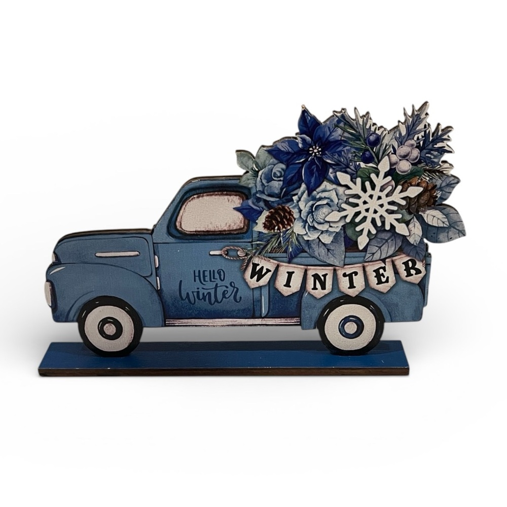 Hello Winter Blue Winter Truck Decor NWOT